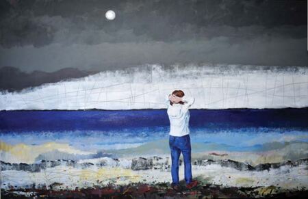 Silva Karim, Pred vodo, 2020, akril na platnu, 100 x 150 cm